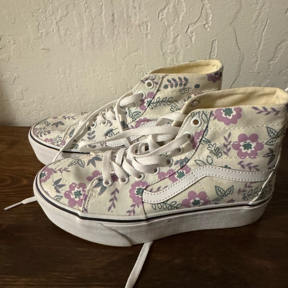 Vans Floral High-Top Sneakers - Purple and Green